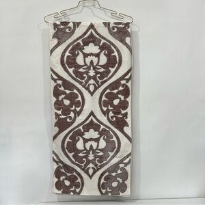 World Market Cream Cotton Brown Velvet Asymmetric Design Table Runner 70" X 16"